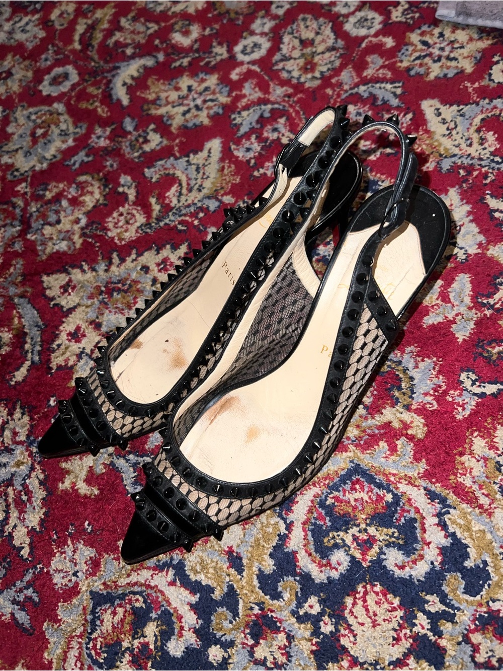 Christian Louboutin Spike Pointed-Toe Slingback kitten heels